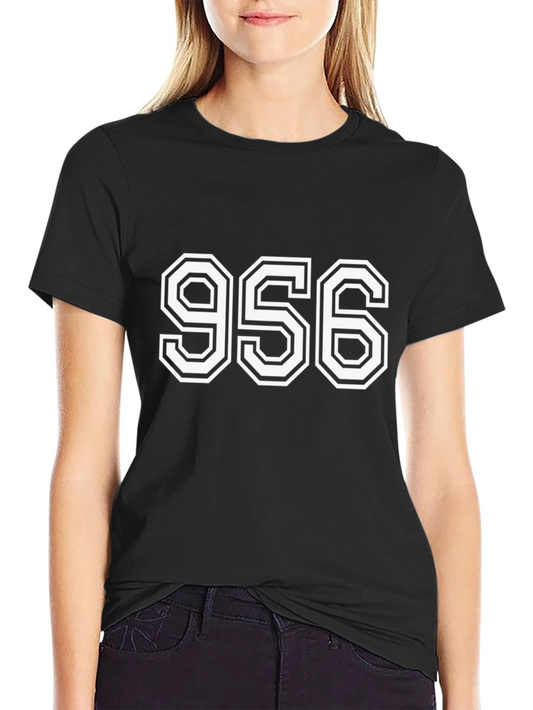 956 Graphic Tee - Bold White Number Print - Soft Black T-Shirt
