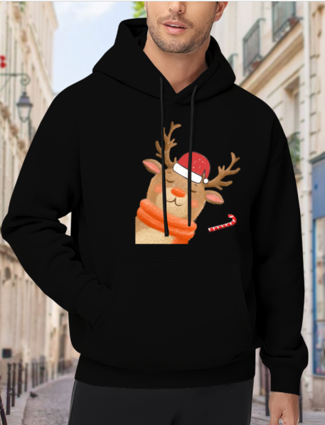 Cute Reindeer & Candy Cane Christmas Hooded Sweatshirt