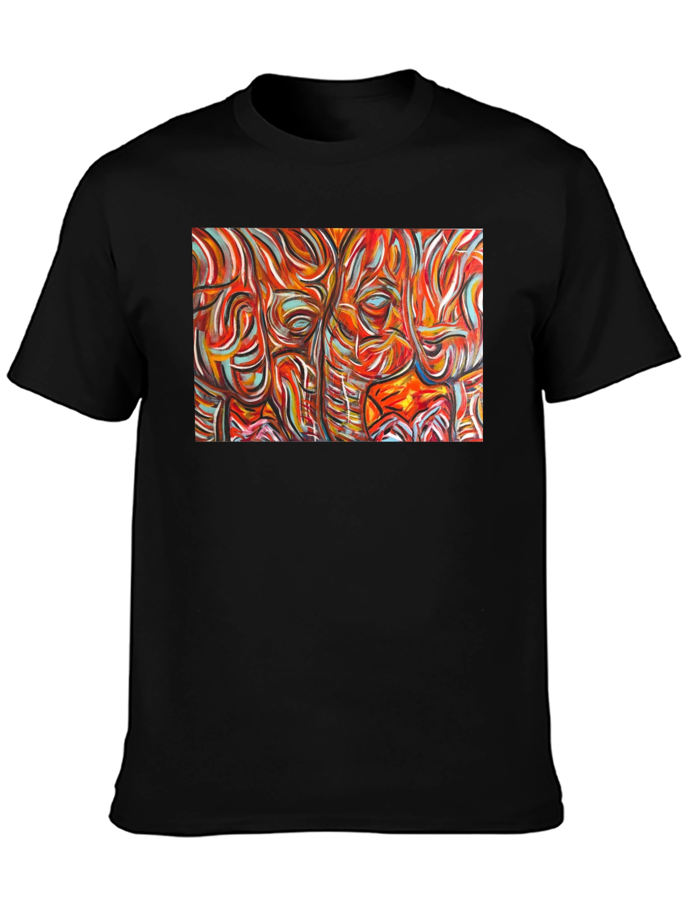 Abstract Elephant Print Black T-Shirt