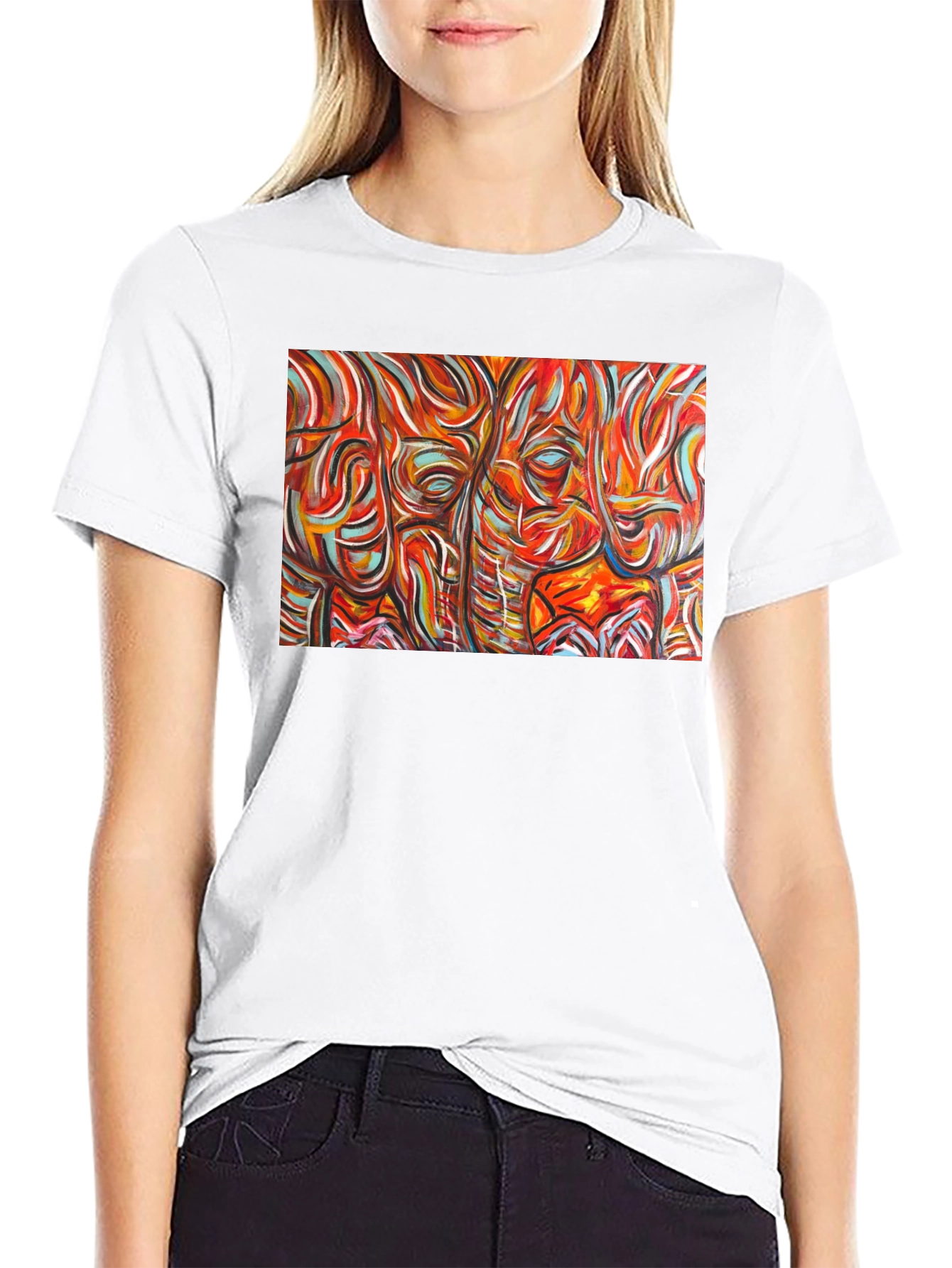 Abstract Elephant Print Black T-Shirt