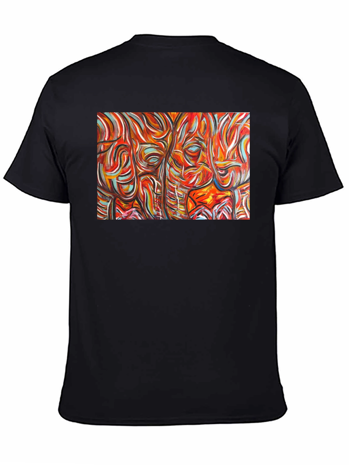 Abstract Elephant Print Black T-Shirt