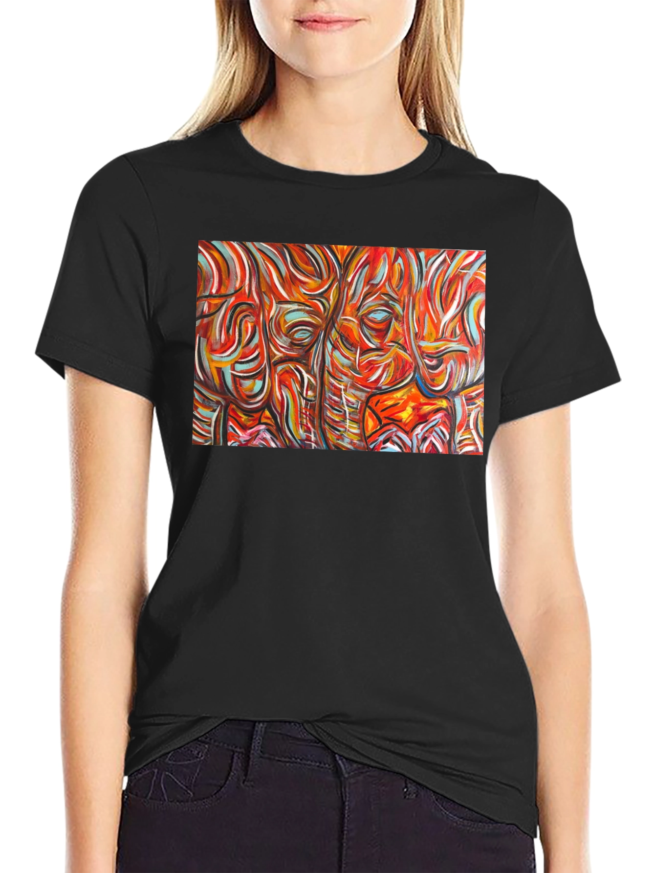 Abstract Elephant Print Black T-Shirt