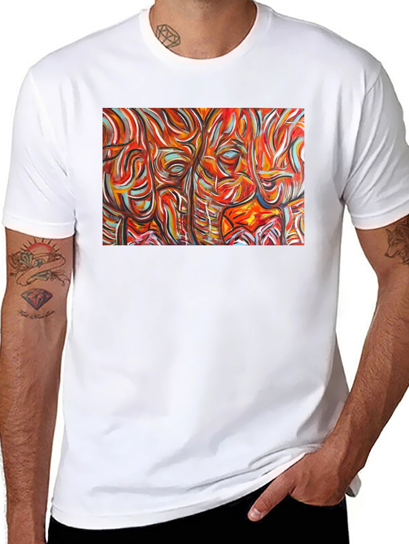 Abstract Elephant Print Black T-Shirt