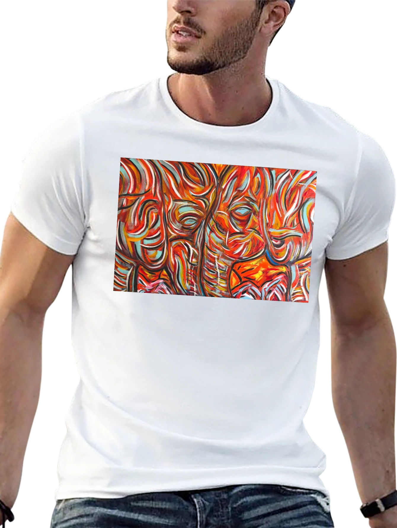 Abstract Elephant Print Black T-Shirt