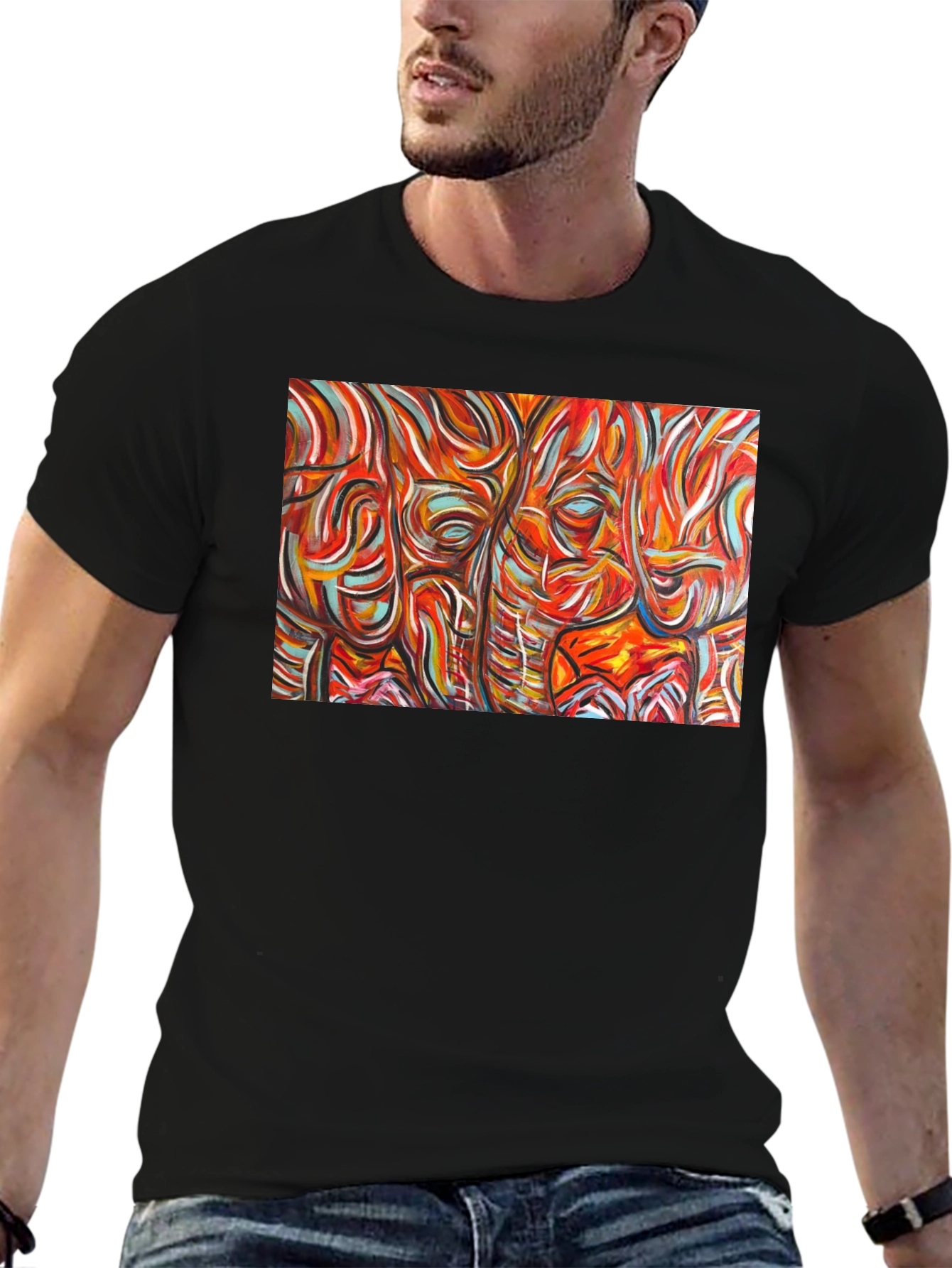 Abstract Elephant Print Black T-Shirt