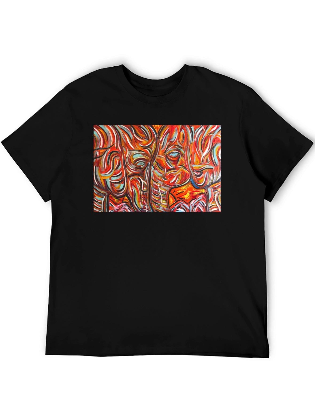 Abstract Elephant Print Black T-Shirt