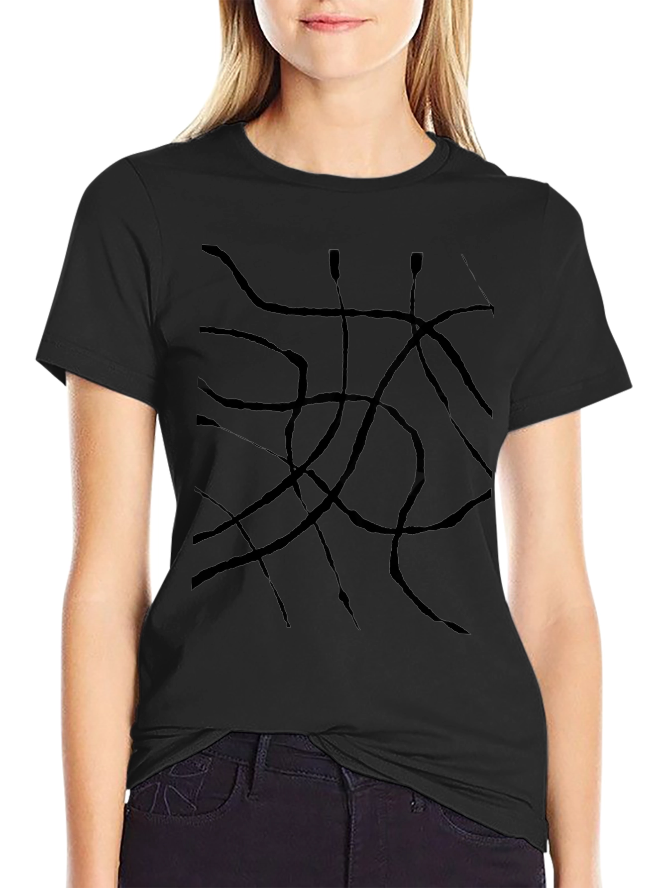 Abstract Line Art Black T-Shirt