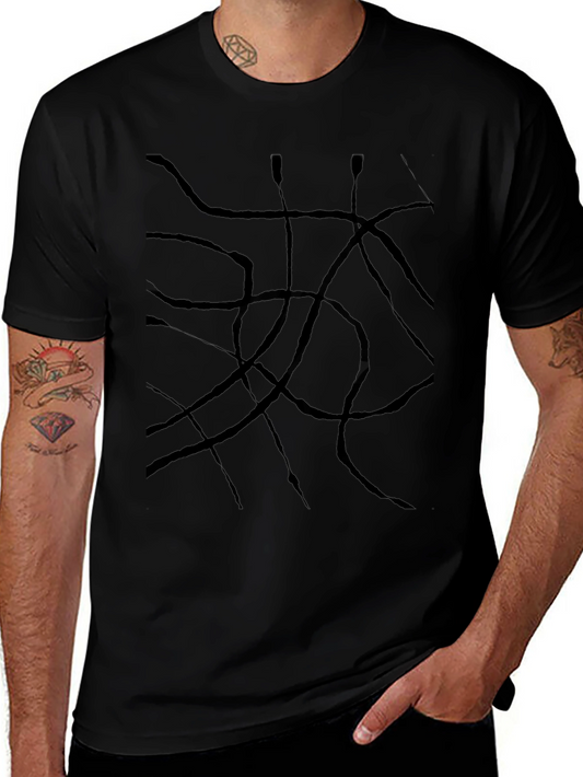 Abstract Line Art Black T-Shirt