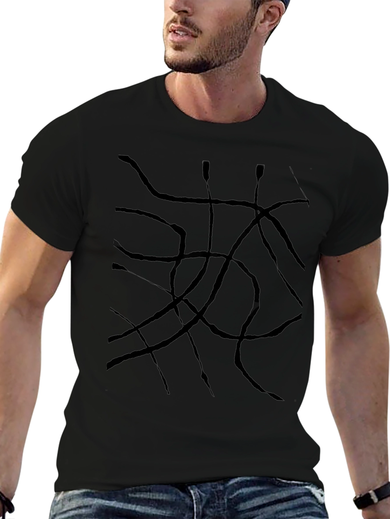 Abstract Line Art Black T-Shirt