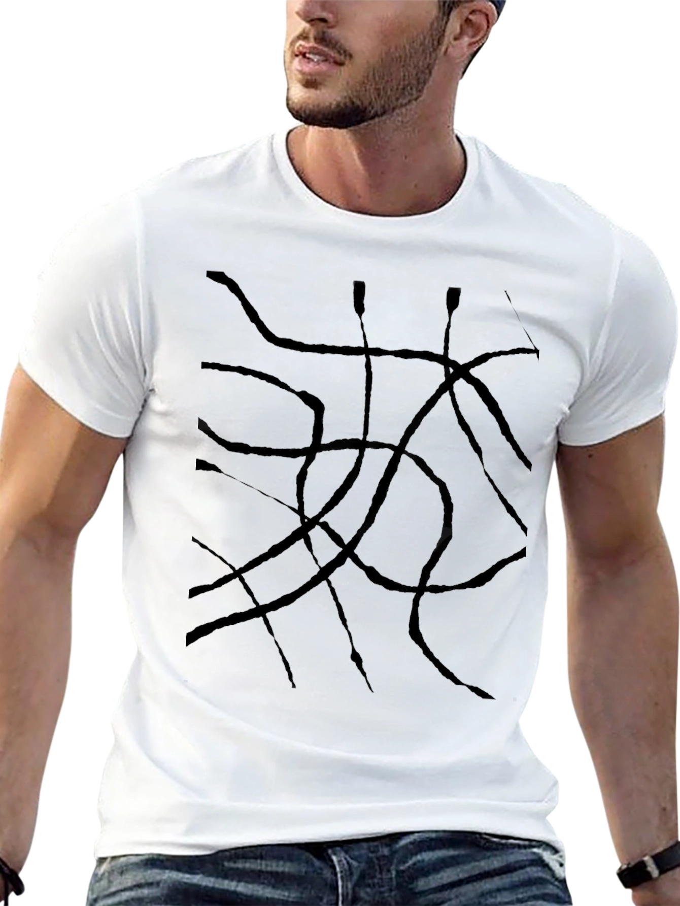 Abstract Line Art Black T-Shirt