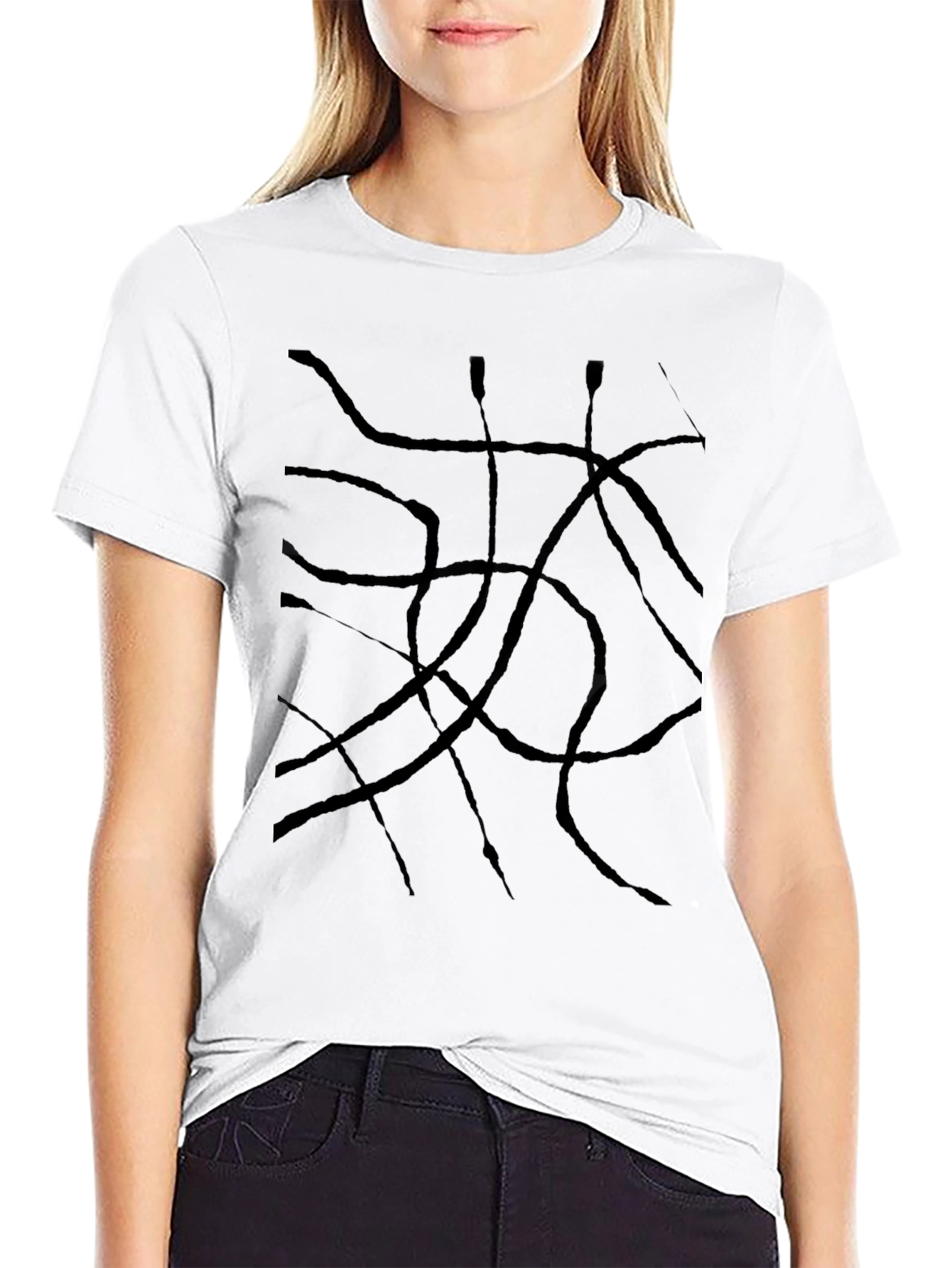 Abstract Line Art Black T-Shirt