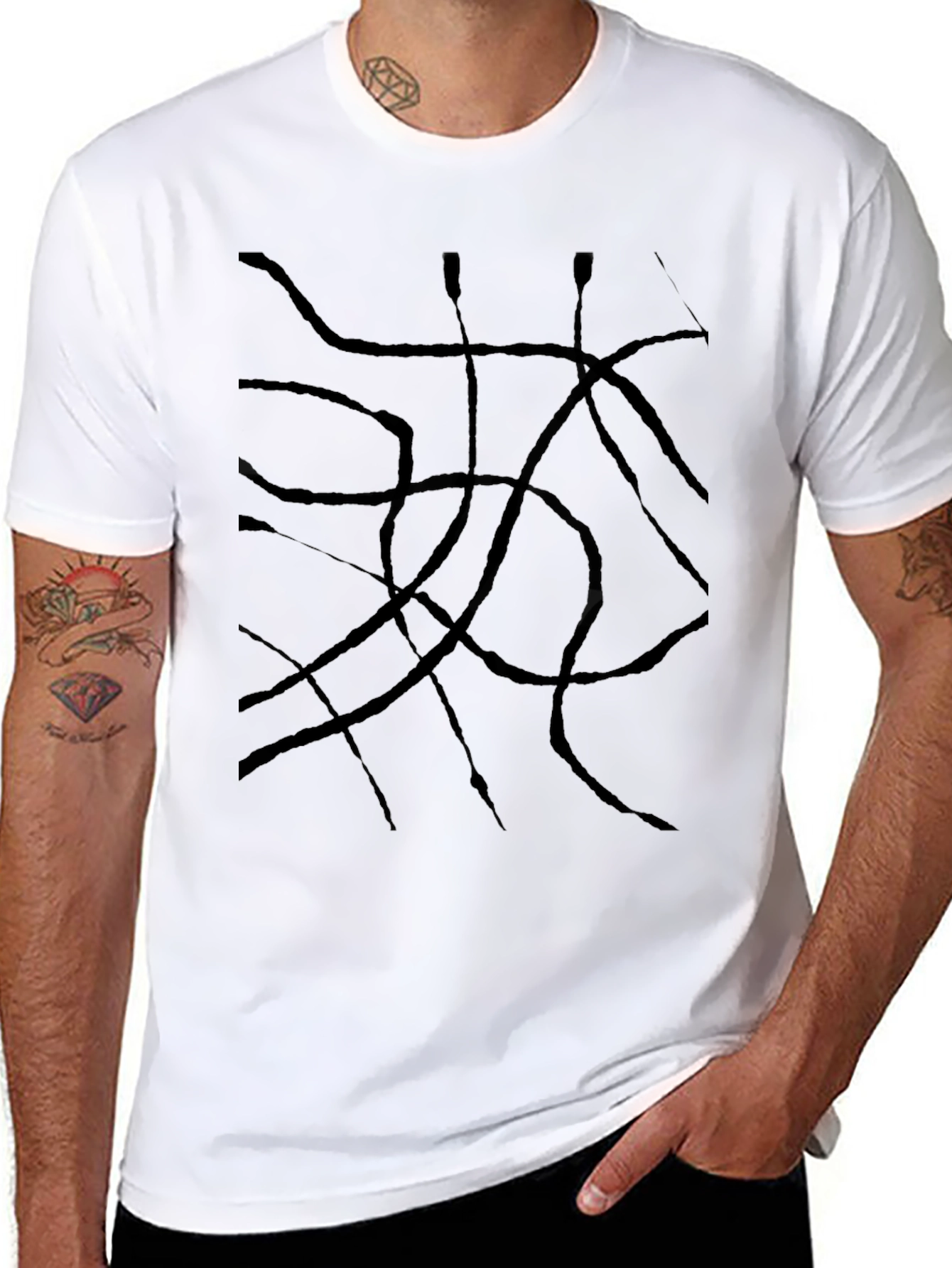 Abstract Line Art Black T-Shirt