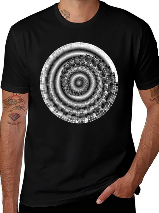 Abstract Spiral Design Black Cotton T-Shirt