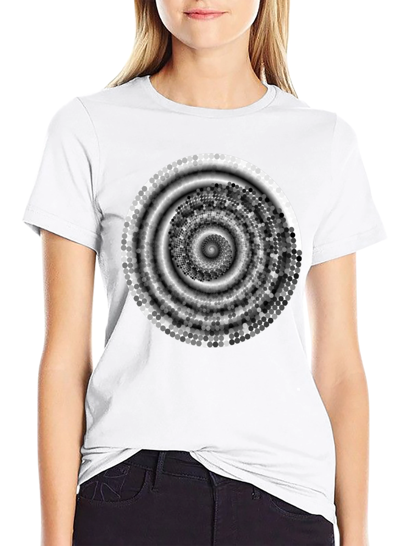 Abstract Spiral Design Black Cotton T-Shirt