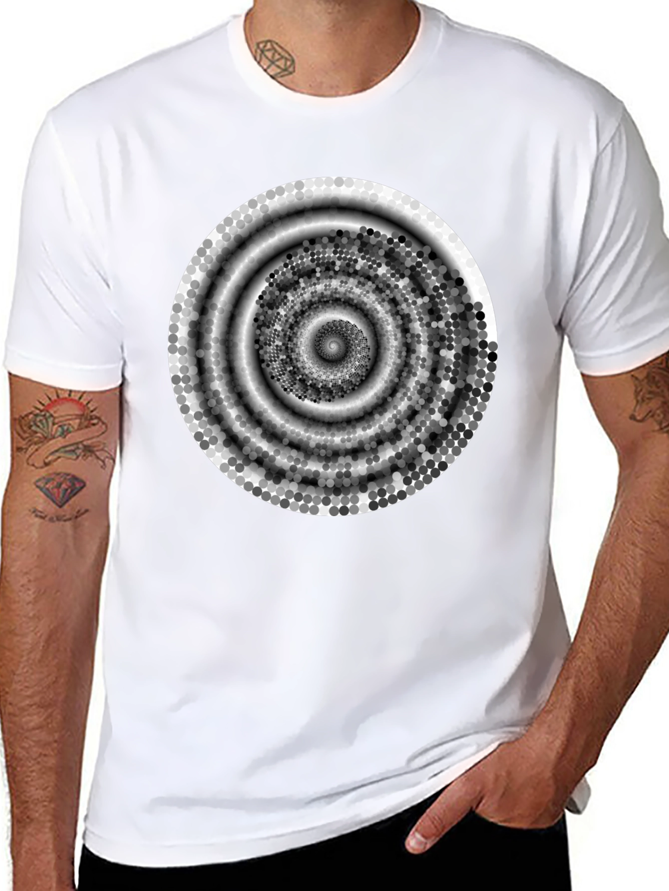 Abstract Spiral Design Black Cotton T-Shirt
