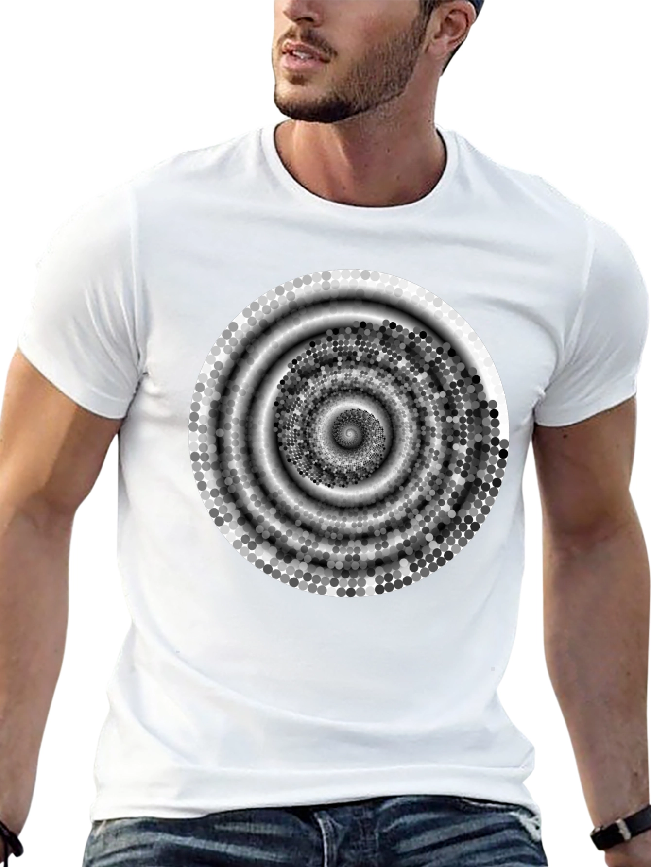 Abstract Spiral Design Black Cotton T-Shirt