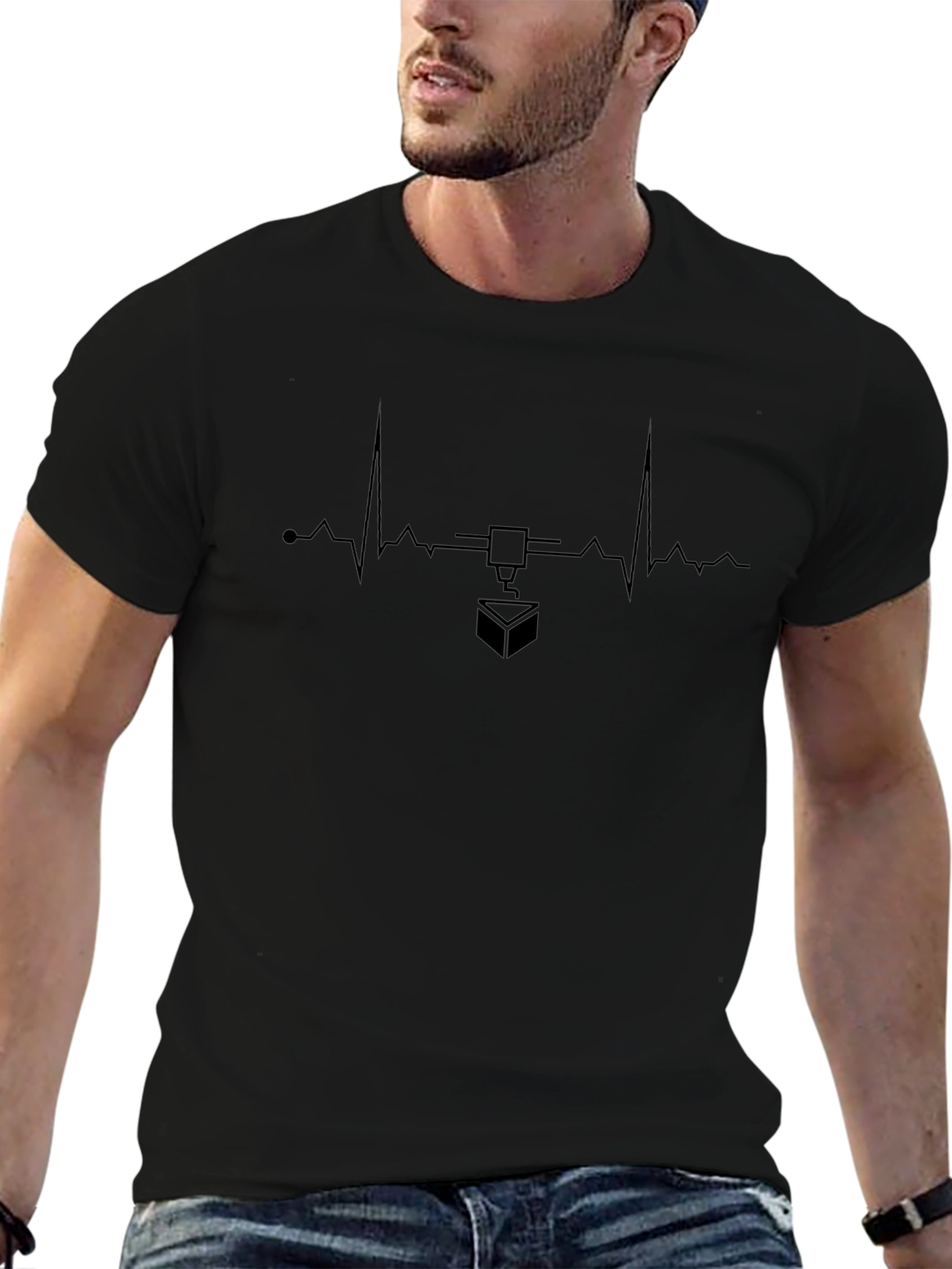 3D Printing Heartbeat T-Shirt - Black