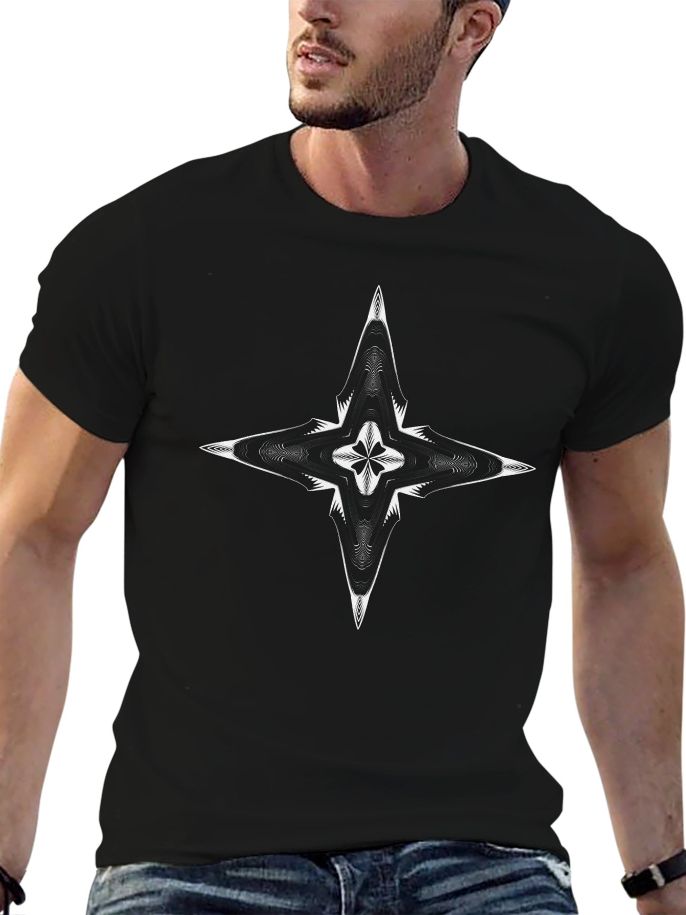Abstract Star Graphic Black T-Shirt